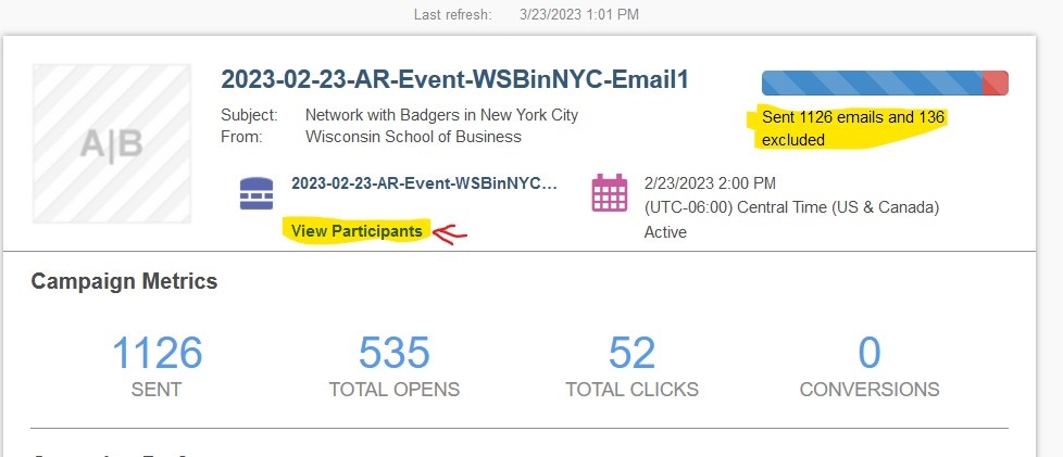 Screenshot of an email campaign