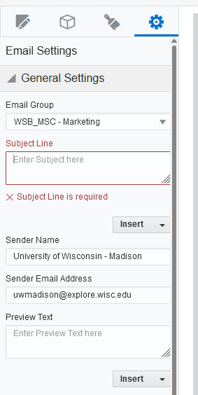 screenshot of Email Settings sidebar
