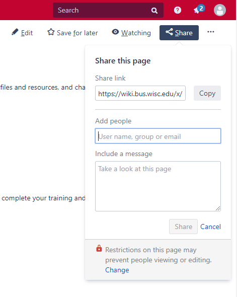 Screen shot of the share icon and copying the shareable link
