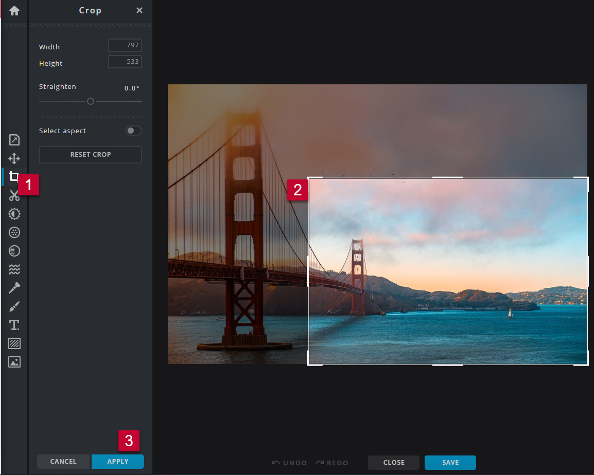 Screen shot of the cropping tool in use